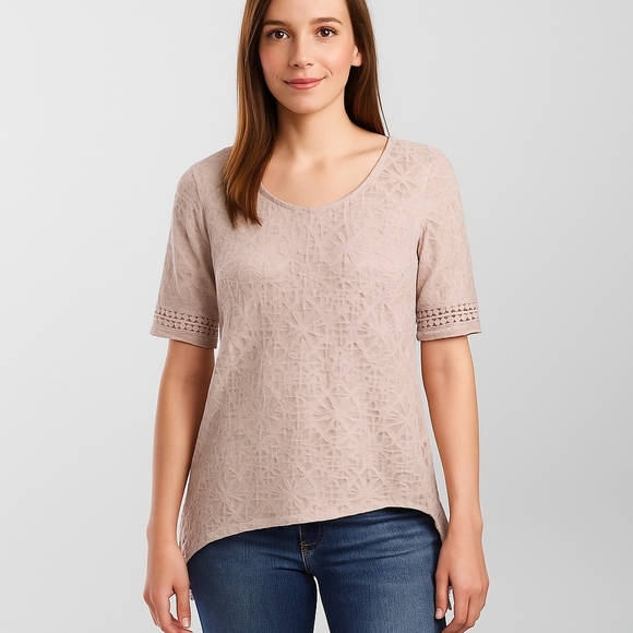 Buckle Red by BKE Boho Lace High Low Top Beige Nude Crochet Festival Large - Picture 16 of 16